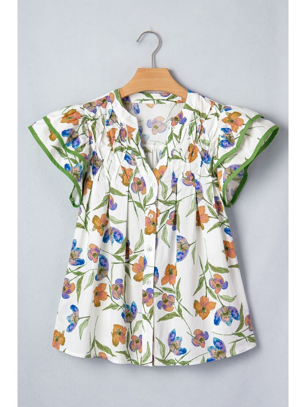 Women's Floral Print Ruffle Sleeve Blouse - Picture 5 of 9